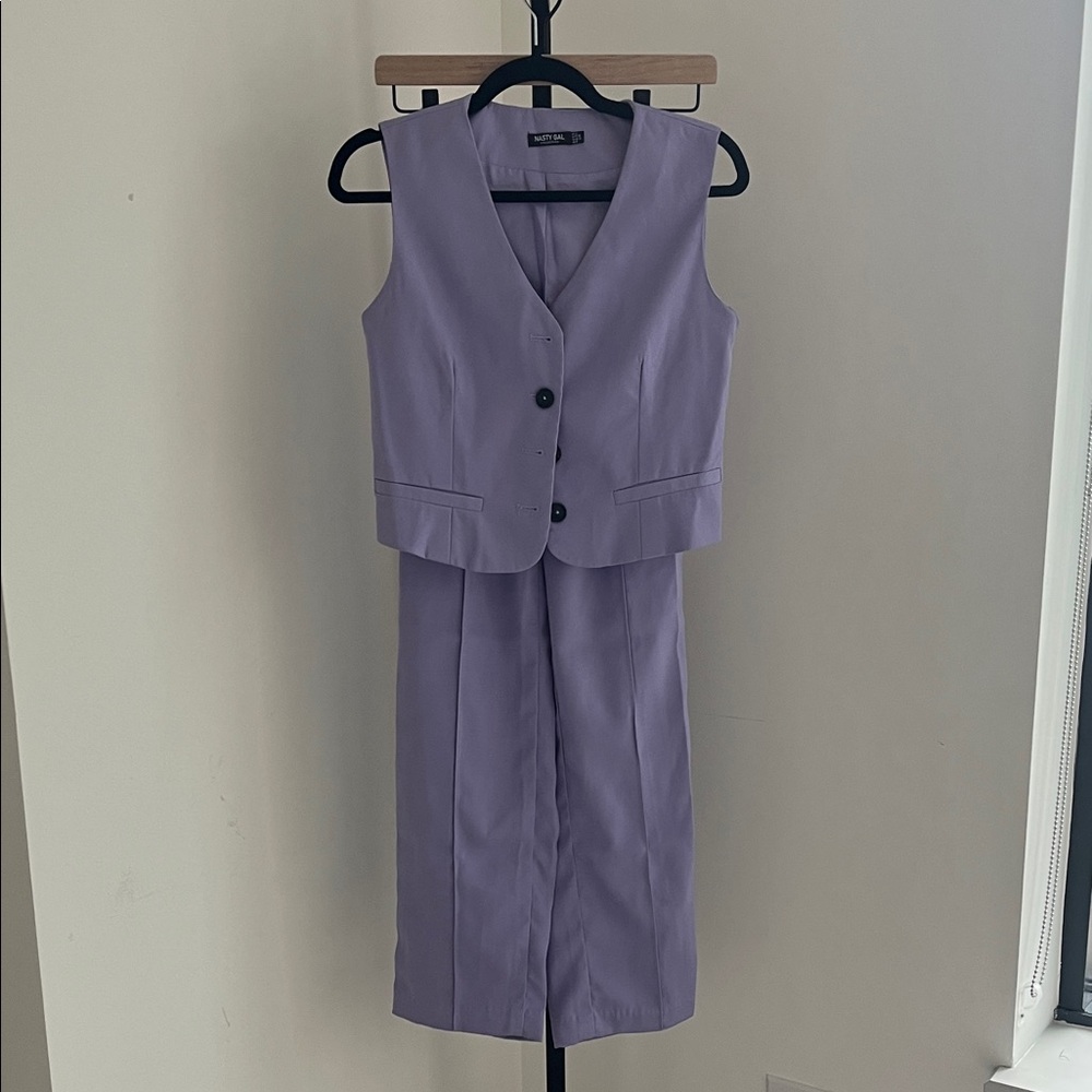 Nasty Gal Purple Sleeveless Jacket and Skirt Set